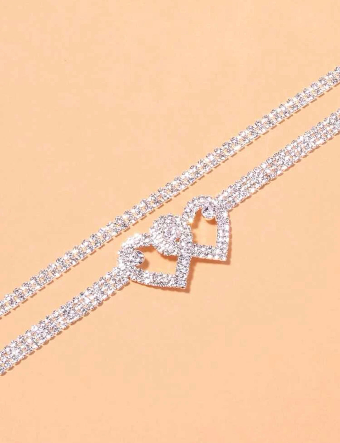 2pc Rhinestone Heart Anklet