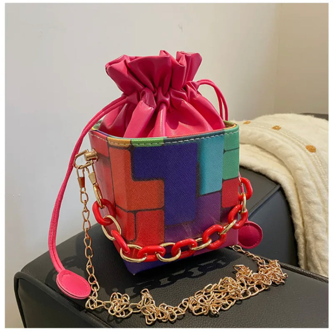 Colorblock Square Bucket Bag