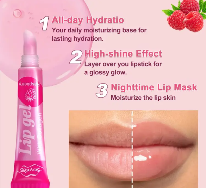 1pcs Collagen Lip Oil for Dry Lips, Long-Lasting Moisture & Shine, Hyaluronic Acid Infused