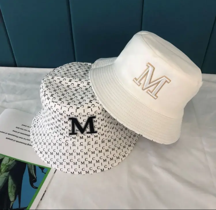 1pcs Design Lightweight Bucket Hat with Embroidered Letters "M" - Stylish Sun Protection, Breathable Polyester, Perfect Fit for Summer Outdoor Activities, Hand-Wash Only, Sun Hat