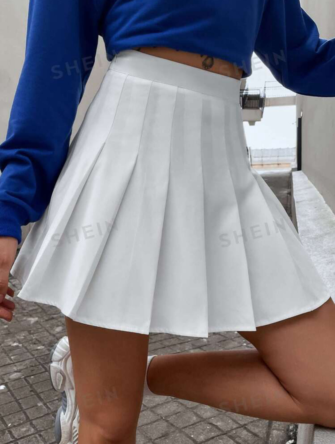 High Waist Solid Pleated Skirt