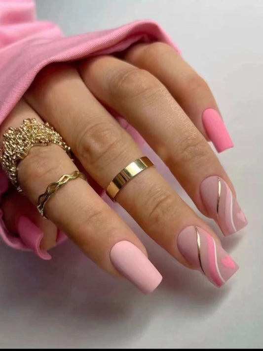 Short Square Striped Press On Nails