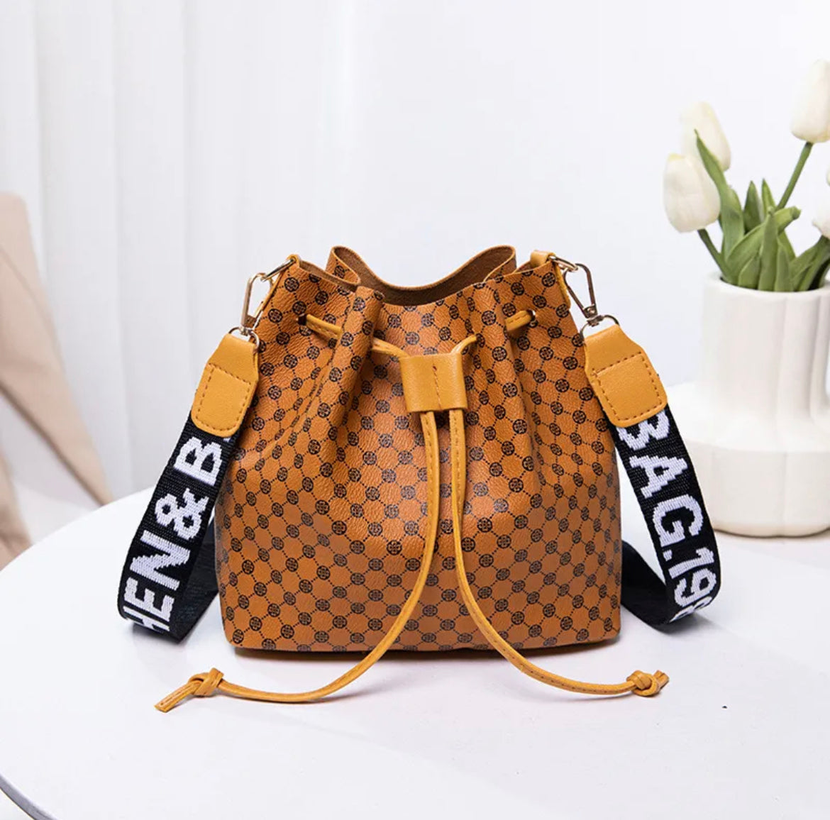 Geometric Pattern Drawstring Bag