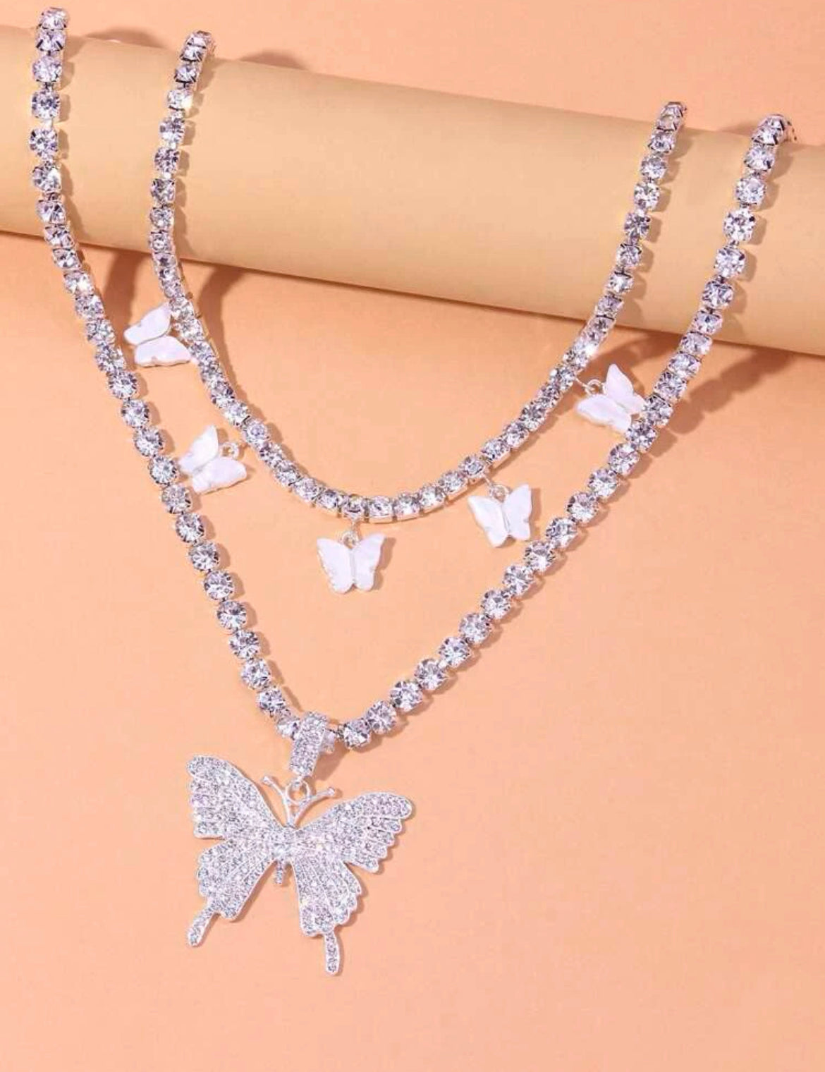 2pc Rhinestone Butterfly Charm