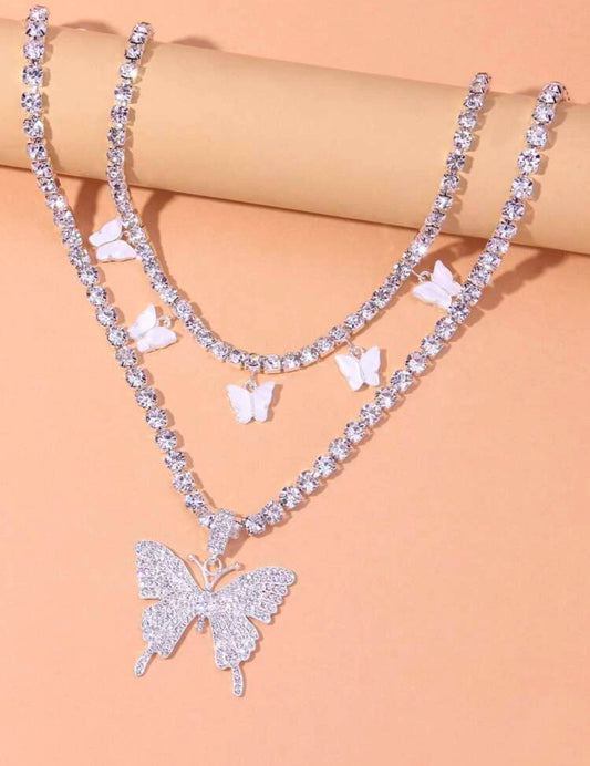 2pc Rhinestone Butterfly Charm