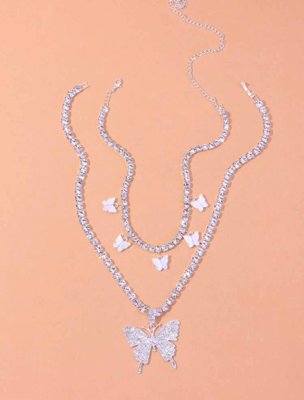 2pc Rhinestone Butterfly Charm