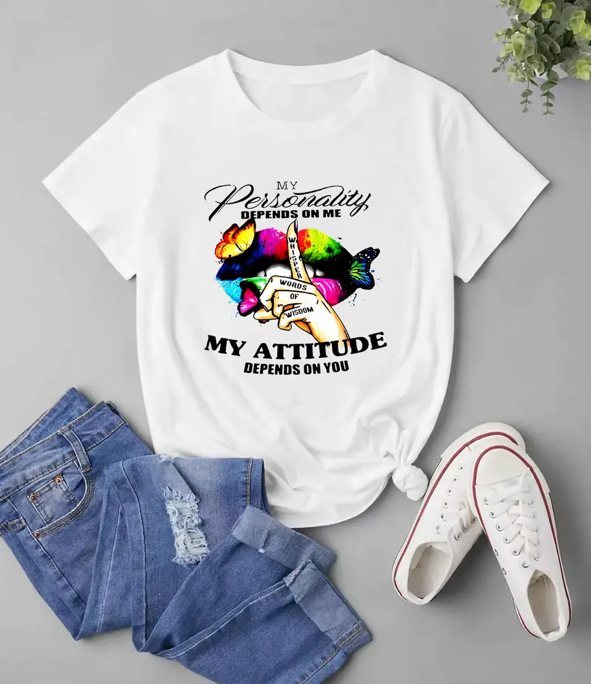 Butterfly & Lips Graphic Tee Shirt