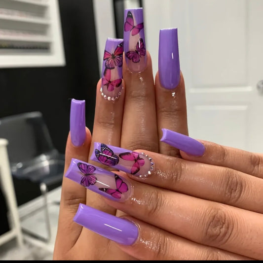 Purple Butterfly Gloss Full Cover Press On Nails
