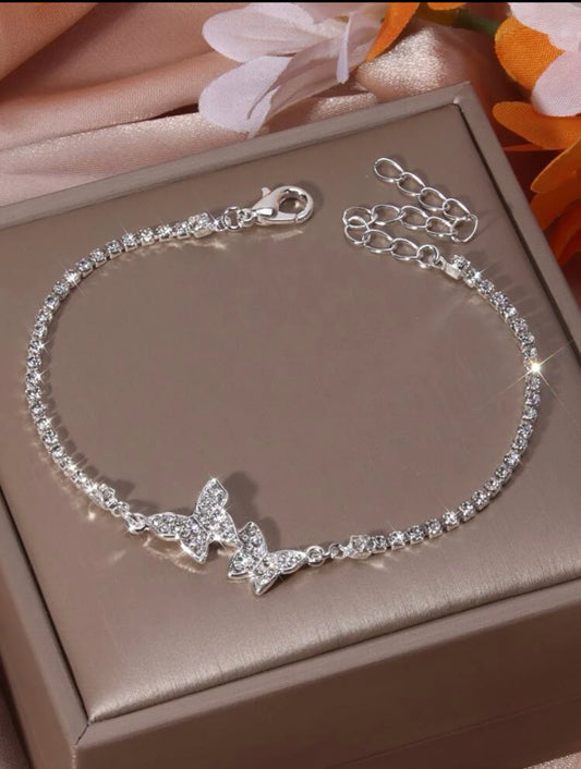 Bling Double Butterfly Chain Anklet