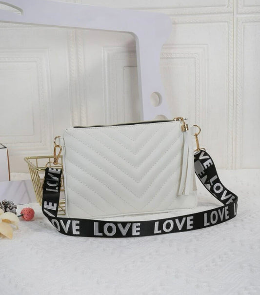 White Letter Strap Flat Bag