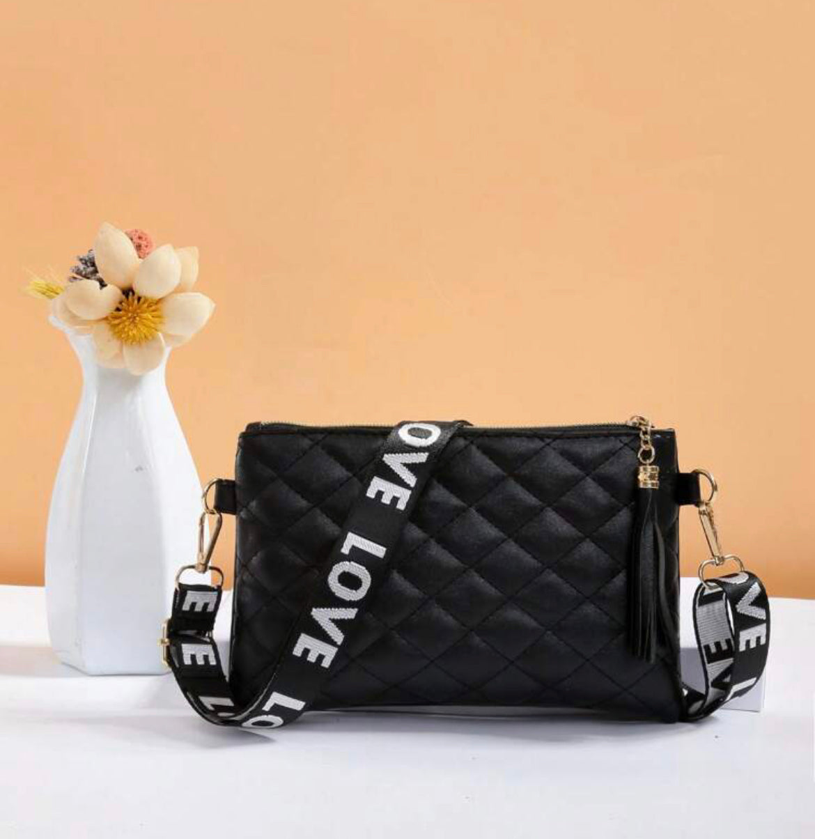 Black Letter Strap Flat Bag