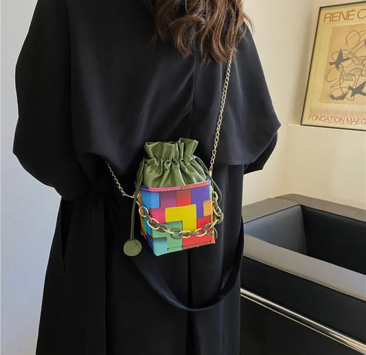 Colorblock Square Bucket Bag