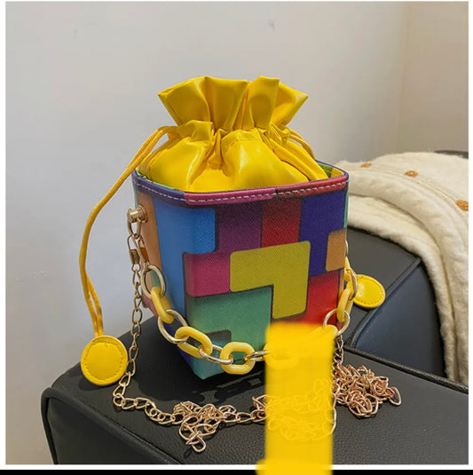 Colorblock Square Bucket Bag