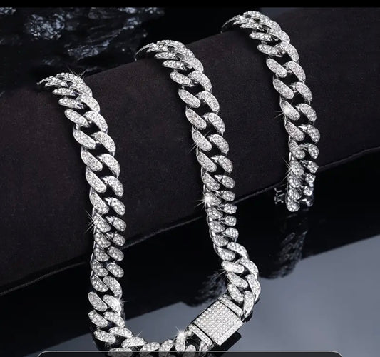 Men 2pcs Cuban Link Chain Necklace & Bracelet Set