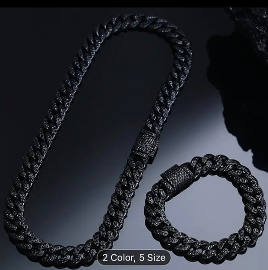 Men 2pcs Cuban Link Chain & Bracelet Set