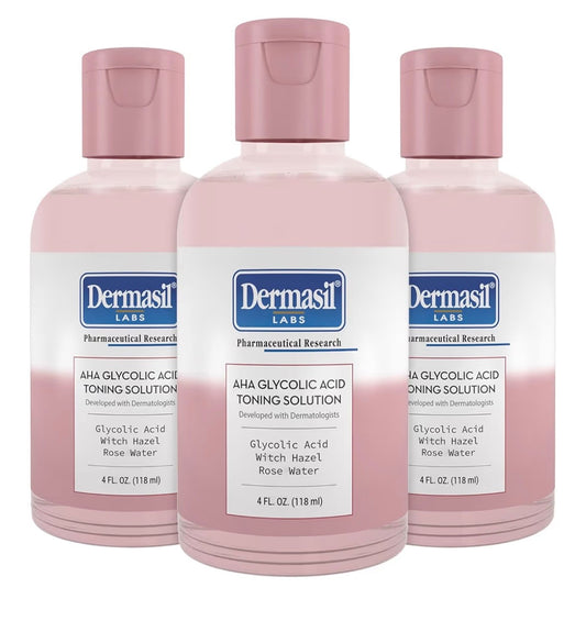 Dermasil AHA Glycolic Acid Toning Solution 1 pack- Exfoliating Toner for Face with Rose Water
