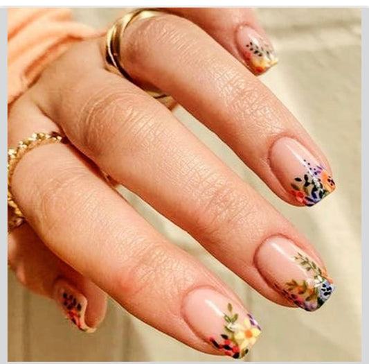 Square Press on Nails Short -Flower Design