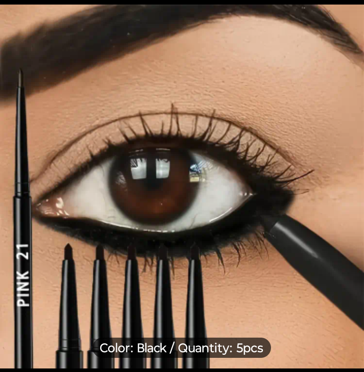 [5pcs Long-Lasting Black Eyeliner Pencil] 5pcs Waterproof & Sweat-Proof Black Eyeliner Pencil - Long-Lasting, Smudge-Proof for Bold Eye Makeup, Easy Glide Formula for Perfect Wings - Black