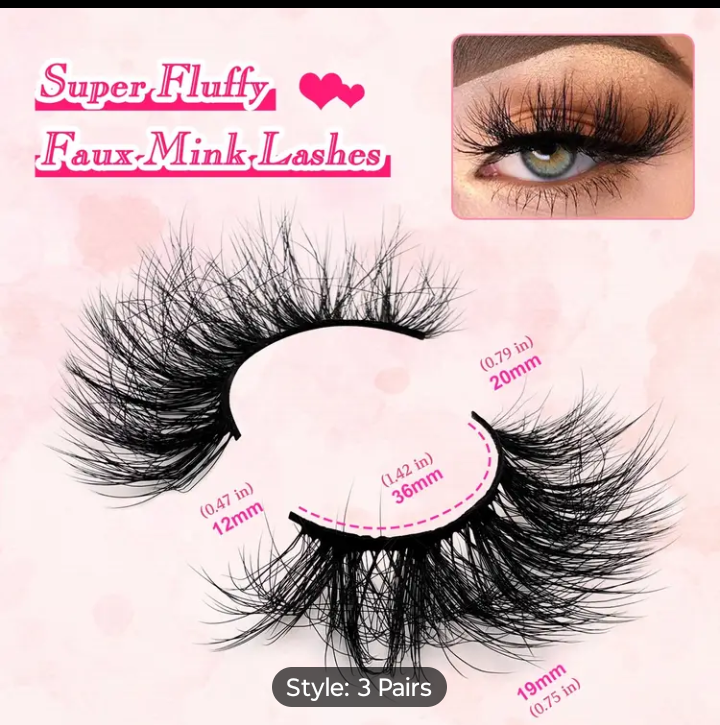 3 Pairs of Luxurious Cat Eye False Eyelashes Set - Soft, Fluffy, and Thick Faux Mink Lashes with Mixed Lengths (13-15mm, 16-18mm, 19-21mm) and Multi-Curl Options (C & D Curl) for a Dramatic Look, Reusable, Easy-to-Apply, and Beginner-Friendly with a Natur