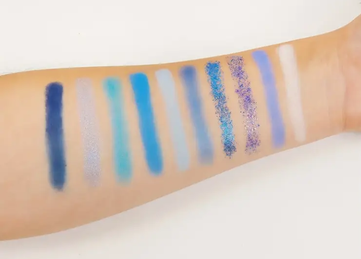 Waterproof Long-Lasting 10-Color Eyeshadow Palette - Matte Shimmer Glitter Finish with Mirror - Essential for Goddess Look, Blue Tone
