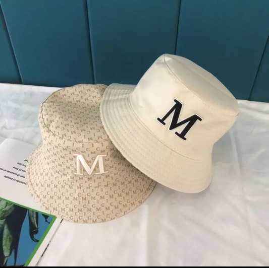 1pcs Design Lightweight Bucket Hat with Embroidered Letters "M" - Stylish Sun Protection, Breathable Polyester, Perfect Fit for Summer Outdoor Activities, Hand-Wash Only, Sun Hat