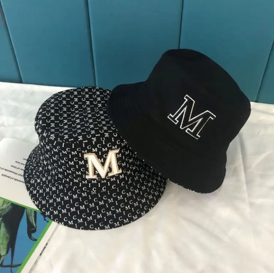 1pcs Design Lightweight Bucket Hat with Embroidered Letters "M" - Stylish Sun Protection, Breathable Polyester, Perfect Fit for Summer Outdoor Activities, Hand-Wash Only, Sun Hat