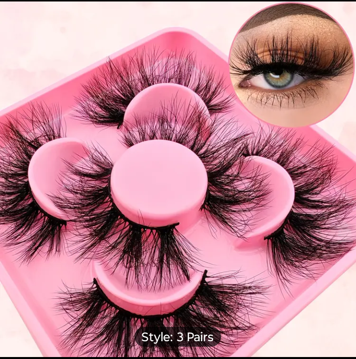 3 Pairs of Luxurious Cat Eye False Eyelashes Set - Soft, Fluffy, and Thick Faux Mink Lashes with Mixed Lengths (13-15mm, 16-18mm, 19-21mm) and Multi-Curl Options (C & D Curl) for a Dramatic Look, Reusable, Easy-to-Apply, and Beginner-Friendly with a Natur
